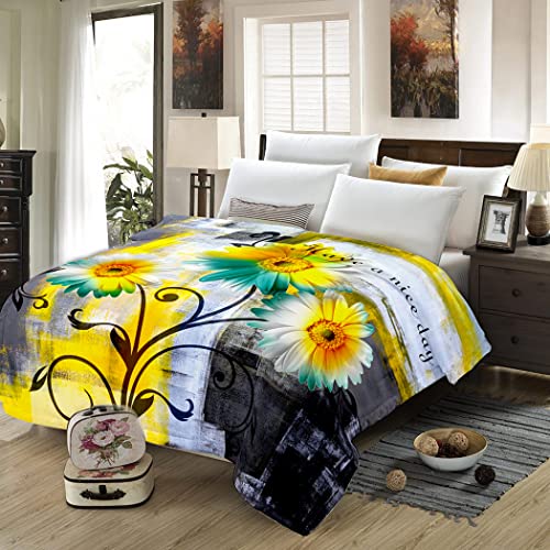 TONG XIAN Yellow Blanket,All Season Lightweight Plush and Warm Home Cozy Portable Fuzzy Throw Blankets for Couch Bed Sofa,Daisy Patchwork Throwing Blanket,Floral Throw Blanket,50"x60"