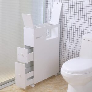monipa bathroom storage cabinet with 2 drawers - multifunctional white narrow toilet organizer floor side cabinet - movable receive arrange ark