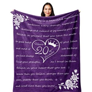 20th birthday decorations for women blanket,20th birthday gifts for women idea,gift for 20 year old female,20 year old birthday gifts for her,best 20 birthday gifts for women/her blue blanket 60”x50”