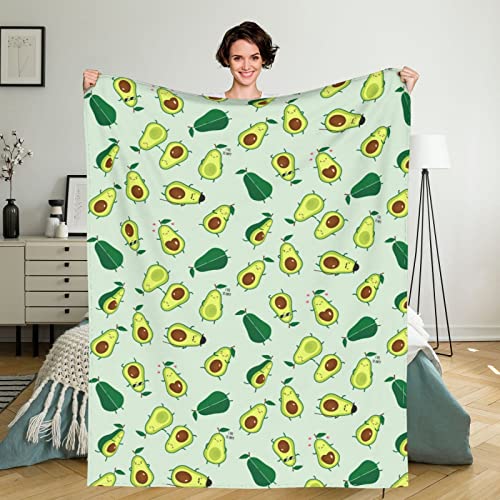 Firuacx Cute Avocados Fleece Throw Blanket 60x50 inch, Cartoon Green Avocado Cozy Plush Warm Lightweight Travel Blankets for Bedroom Living Rooms Sofa Beds Office