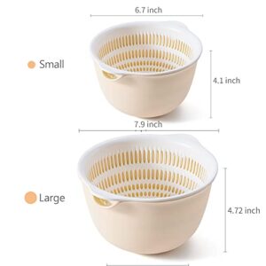 2 in 1 Kitchen Colander Set with Bowl Strainer (2 Sets 3 Qt),BPA Free Plastic Fruits and Vegetable Washing Basket,Dishwasher Friendly Double Layered Drain Basin,for Pasta Salad Berry Cleaning Mixing