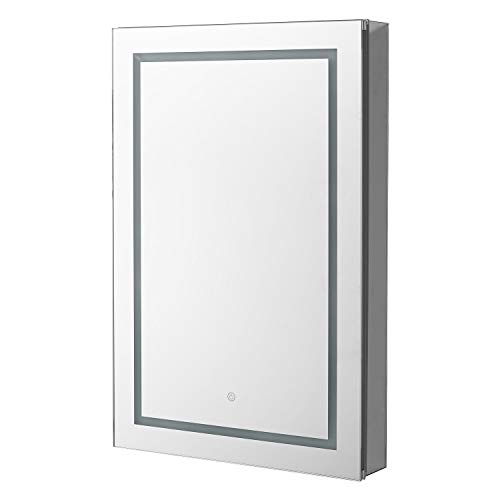 AQUADOM Royale Basic Q 24in x 30in x 5in Left Hinge LED Medicine Mirror Cabinet Recessed Surface Mounted, Dimmer, Touch Screen Button