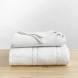 baloo soft 20lb full/queen weighted blanket with removable linen cover - heavy cotton quilted blanket - white, 60x80 inches living