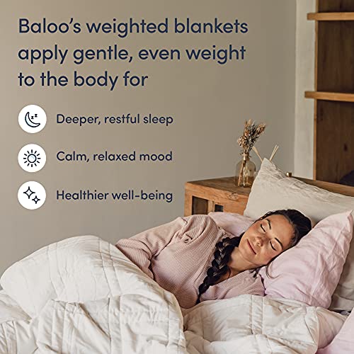 Baloo Soft 20lb Full/Queen Weighted Blanket with Removable Linen Cover - Heavy Cotton Quilted Blanket - White, 60x80 inches Living