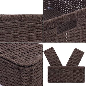 MAHGOUB Rectangular Paper Rope Woven Storage Basket,Rectangular Paper Rope Storage Basket with Built-in Handles(Set of 3) Toilet Paper Basket,Apply to Baskets Shelf,Bathroom,Kitchen,den,Laundry Room