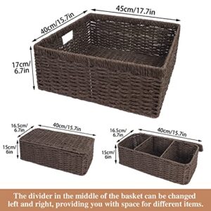 MAHGOUB Rectangular Paper Rope Woven Storage Basket,Rectangular Paper Rope Storage Basket with Built-in Handles(Set of 3) Toilet Paper Basket,Apply to Baskets Shelf,Bathroom,Kitchen,den,Laundry Room