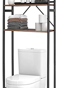 Over-The-Toilet Storage Rack 3-Tier Bathroom Organizer Shelf, Space Saver Toilet Stands for Washroom Laundry Room, Rustic Brown and Black