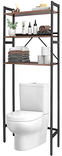 Over-The-Toilet Storage Rack 3-Tier Bathroom Organizer Shelf, Space Saver Toilet Stands for Washroom Laundry Room, Rustic Brown and Black