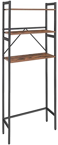 Over-The-Toilet Storage Rack 3-Tier Bathroom Organizer Shelf, Space Saver Toilet Stands for Washroom Laundry Room, Rustic Brown and Black