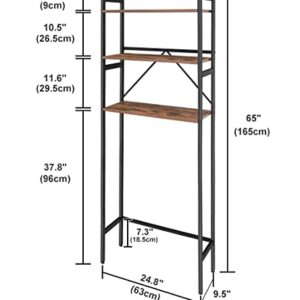 Over-The-Toilet Storage Rack 3-Tier Bathroom Organizer Shelf, Space Saver Toilet Stands for Washroom Laundry Room, Rustic Brown and Black