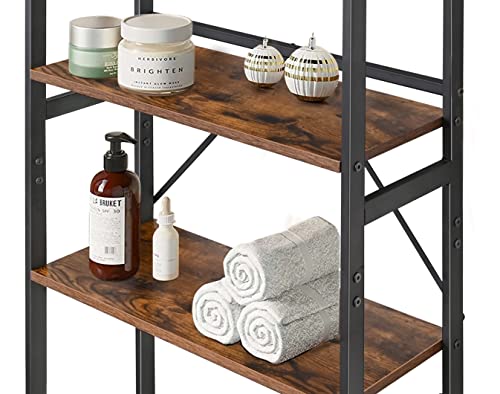 Over-The-Toilet Storage Rack 3-Tier Bathroom Organizer Shelf, Space Saver Toilet Stands for Washroom Laundry Room, Rustic Brown and Black