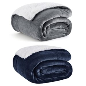 bedsure sherpa fleece throw blanket for couch - thick fuzzy warm soft blankets and throws for sofa, 50x60 inches, grey and navy