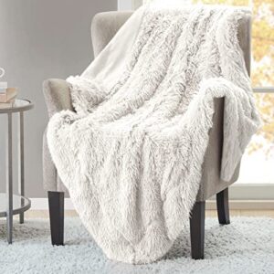 hyde lane white fluffy throw blanket for couch ，2 way reversible ultra soft long faux fur fuzzy plush blankets for home，as a gift for women -50x60 ivory