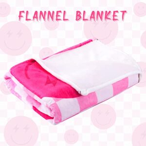 Hot Pink Preppy Throw Blanket Cute Flannel Soft Blanket Plush Cozy Fuzzy Blanket Preppy Bedding Stuff Preppy Room Decor for Dormitory Living Room 50 x 60 (Checkered Smile Face)
