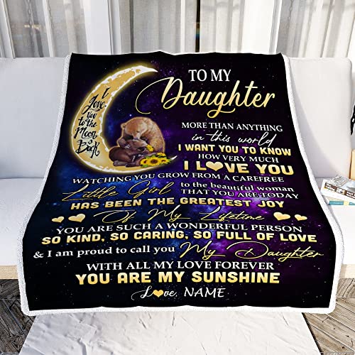CenturyTee Personalized To My Daughter Blanket From Mom Dad Positive Energy Encourage Brave Little Bear Daughter Birthday Christmas Thanksgiving Customized Fleece Blanket (60 x 80 Inches - Adult Size)