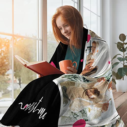 Lacabin Mothers Day Personalized Gifts for Mom Custom Blanket: Made in USA - Customizable Blanket with Photos Text Customized Picture Collage Throw Blanket Birthday Gift from Daughter Son, 7 Sizes