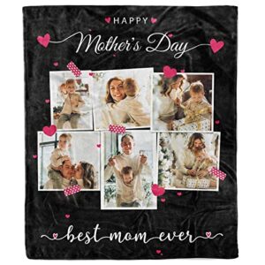 Lacabin Mothers Day Personalized Gifts for Mom Custom Blanket: Made in USA - Customizable Blanket with Photos Text Customized Picture Collage Throw Blanket Birthday Gift from Daughter Son, 7 Sizes