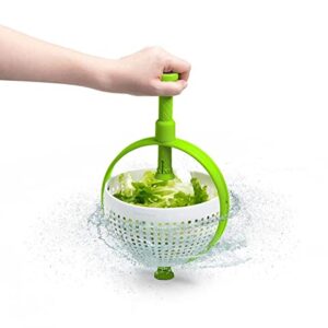 Dreamfarm Spina | Easy-To-Use Salad Spinner | Non-Scratch, Nylon Spinning Colander | Lettuce Spinner | Colander with Collapsible Handle | White & Green