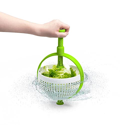 Dreamfarm Spina | Easy-To-Use Salad Spinner | Non-Scratch, Nylon Spinning Colander | Lettuce Spinner | Colander with Collapsible Handle | White & Green