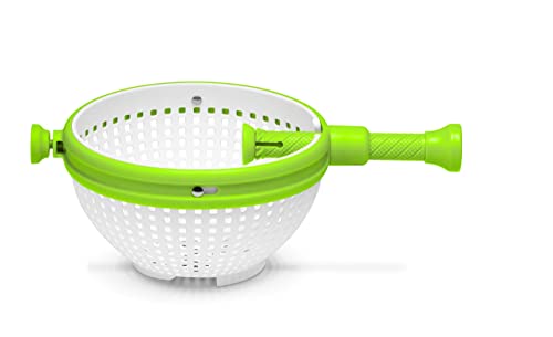 Dreamfarm Spina | Easy-To-Use Salad Spinner | Non-Scratch, Nylon Spinning Colander | Lettuce Spinner | Colander with Collapsible Handle | White & Green