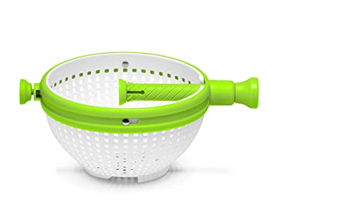 Dreamfarm Spina | Easy-To-Use Salad Spinner | Non-Scratch, Nylon Spinning Colander | Lettuce Spinner | Colander with Collapsible Handle | White & Green