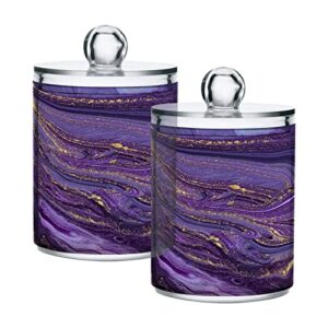 coikll purple marble qtip holder with lid 2pcs apothecary jars storage containers, clear plastic canister for cotton swab,floss picks, cosmetics