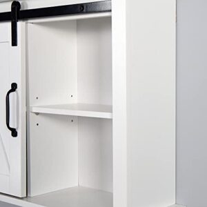 HONHPD Farmhouse Bathroom Wall Storage Cabinet, Over The Toilet Medicine Cabinet, Space Saving Sliding Barn Door Cupboard with Adjustable Shelves & Metal Handles, 27.2" L x 7.8" W x 19.7" H (White)