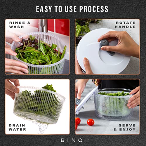 BINO | Salad Spinner - 2.75 Qt | Small Manual Lettuce Spinner | Salad Spinner with Salad Bowl for Serving | Fruit & Vegetable Basket & Spinner | Pasta and Herbs Spinner with Colander | Kitchen Gadgets