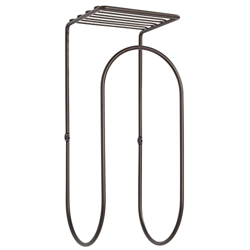 mDesign Modern Metal Wire Wall Mount Towel Rack Holder and Organizer with Storage Shelf - for Bathroom Towels, Washcloths, Hand Towels - Decorative Curved Design - Bronze