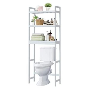 elepude over the toilet storage storage cabinet rack, 3-tier bamboo bathroom organizer with adjustable shelves,multifunctional storage rack space-saving and 6 hooks,white