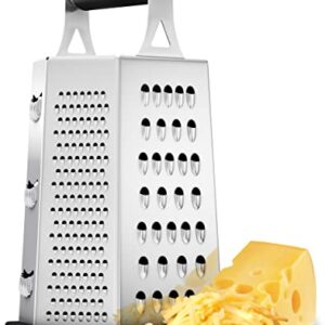 Utopia Kitchen - Cheese Grater & Shredder - Stainless Steel - 6 Sided Box Grater - Large Grating Surface with 6 Razor Sharp Blades - Non Slippery rubber bottom - Perfect to Slice, Grate, Shred & Zest Fruits, Vegetables, Cheeses & Many more! (Black)
