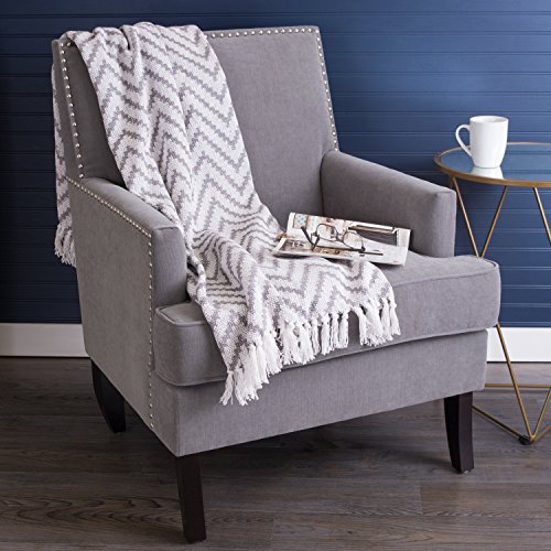 DII Rustic Farmhouse Throw Blanket with Decorative Tassles, Use for Chair, Couch, Bed, Picnic, Camping, Beach, & Just Staying Cozy at Home (50 x 60), Large Chevron Gray