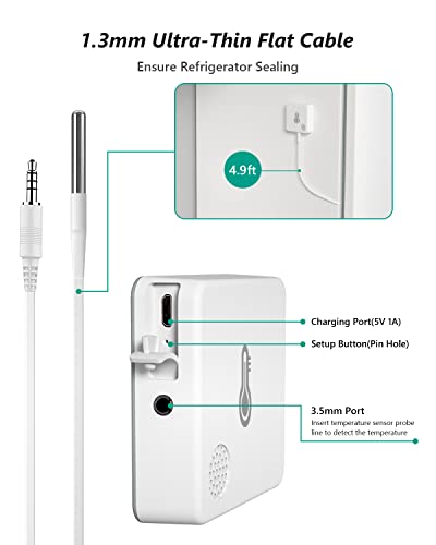 MOCREO ST5 WiFi Thermometer Freezer Alarm, Email Alert, App Notification, Data Logging Export, No Subscription Fee, Remote Wireless Temperature Sensor for Refrigerator, Freezer, Hot Tub (2 Pack)