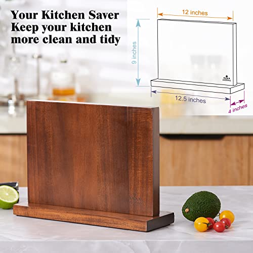 ENOKING Magnetic Knife Block Kitchen Knife Holder Without Knives- Natural Acacia Universal Knife Storage Organizer with Powerful Magnets for Kitchen Counter