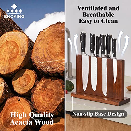 ENOKING Magnetic Knife Block Kitchen Knife Holder Without Knives- Natural Acacia Universal Knife Storage Organizer with Powerful Magnets for Kitchen Counter