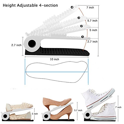 TOPIND Adjustable Shoe Slots Space Saver, Easy Shoe Organizer Double Shoe Rack Storage,Non-Slip No Assembly Require Durable Storage Shoes Holder for Sneaker Booties High Heels Flats S (4Pcs)