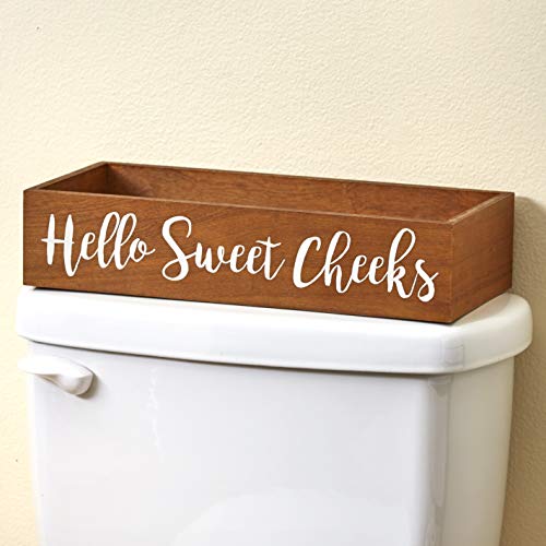 Toilet Tank Topper Tray - Hello Sweet Cheeks - Novelty Bathroom Decor