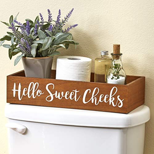 Toilet Tank Topper Tray - Hello Sweet Cheeks - Novelty Bathroom Decor