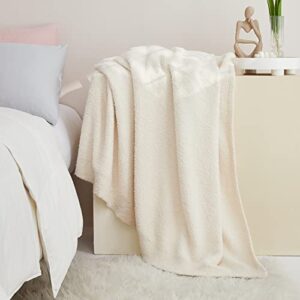 CYMULA Knit Throw Blanket for Couch Cream White-Super Soft Lightweight Plush Fuzzy Fluffy Cozy Blankets and Throws for Sofa Bed, 50x60 inches
