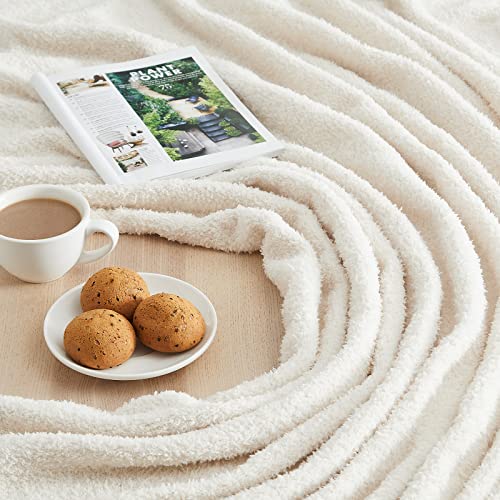 CYMULA Knit Throw Blanket for Couch Cream White-Super Soft Lightweight Plush Fuzzy Fluffy Cozy Blankets and Throws for Sofa Bed, 50x60 inches