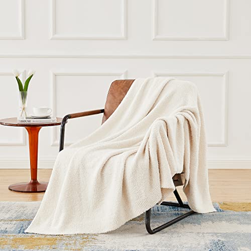 CYMULA Knit Throw Blanket for Couch Cream White-Super Soft Lightweight Plush Fuzzy Fluffy Cozy Blankets and Throws for Sofa Bed, 50x60 inches