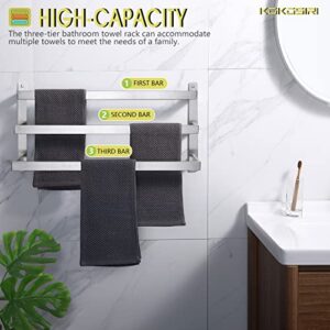 KOKOSIRI Bath Towel Bars Bathroom 3-Tiers Ladder Towel Rails Towel Holders Wall Mounted Towels Shelves Rack Brushed Stainless Steel, B5006BR-L24