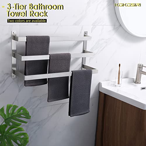 KOKOSIRI Bath Towel Bars Bathroom 3-Tiers Ladder Towel Rails Towel Holders Wall Mounted Towels Shelves Rack Brushed Stainless Steel, B5006BR-L24