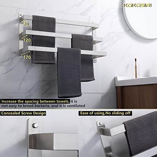 KOKOSIRI Bath Towel Bars Bathroom 3-Tiers Ladder Towel Rails Towel Holders Wall Mounted Towels Shelves Rack Brushed Stainless Steel, B5006BR-L24