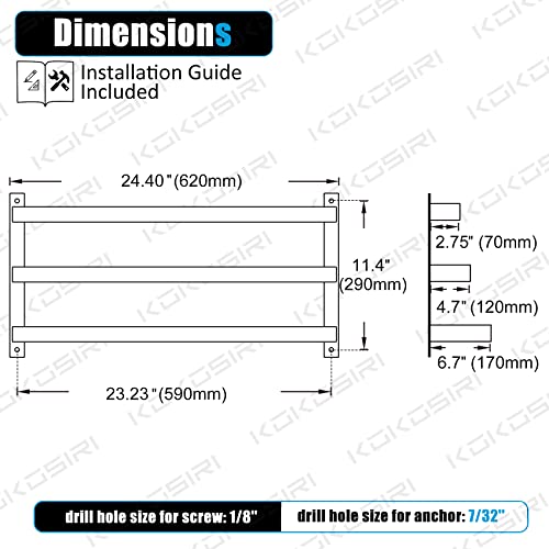 KOKOSIRI Bath Towel Bars Bathroom 3-Tiers Ladder Towel Rails Towel Holders Wall Mounted Towels Shelves Rack Brushed Stainless Steel, B5006BR-L24