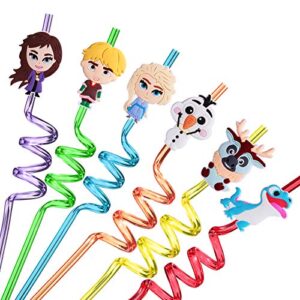 24 frozens elsa straws with 2 cleaning brush 6 designs great for birthday as party favors and party supplies