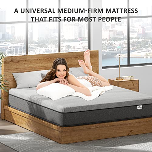 SEMIELO Queen Mattress, 10 Inch Memory Foam Hybrid Mattress/CertiPUR-US Certified/Bed in a Box/Pressure Relieving/Bamboo Charcoal Cover, Medium Firm Innerspring Mattress with Pocket Springs