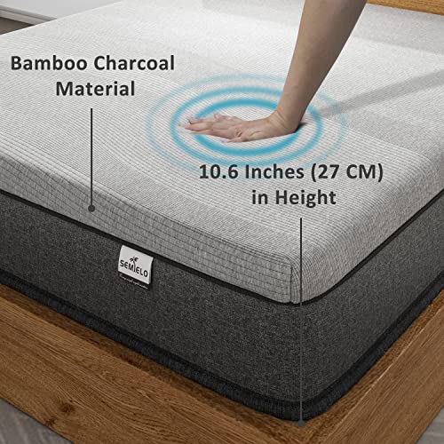 SEMIELO Queen Mattress, 10 Inch Memory Foam Hybrid Mattress/CertiPUR-US Certified/Bed in a Box/Pressure Relieving/Bamboo Charcoal Cover, Medium Firm Innerspring Mattress with Pocket Springs