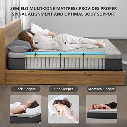 SEMIELO Queen Mattress, 10 Inch Memory Foam Hybrid Mattress/CertiPUR-US Certified/Bed in a Box/Pressure Relieving/Bamboo Charcoal Cover, Medium Firm Innerspring Mattress with Pocket Springs