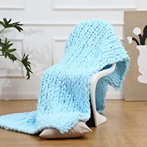 EASTSURE Chunky Knit Blanket Premium Super Soft Warm Knit Blanket Cozy Chenille Blanket for Couch Bed Chair Blue 40"x60"